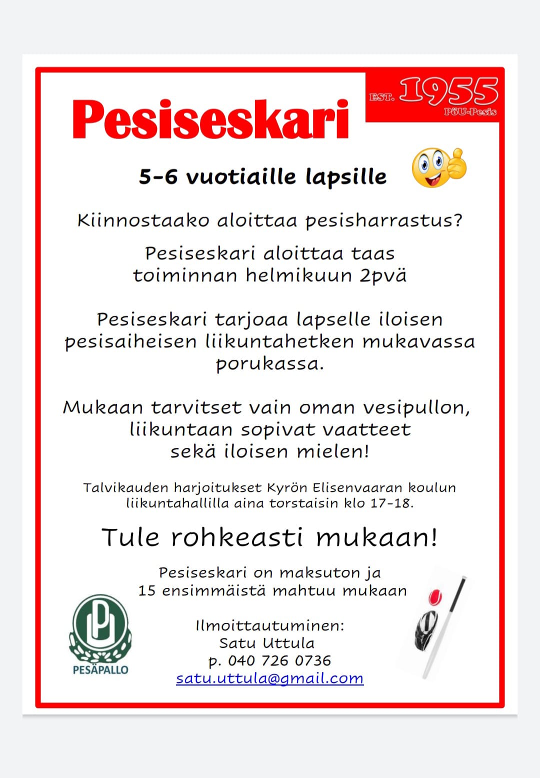 Pesiseskari (5-7 vuotiaat) | Pesäpallo | Pöytyän Urheilijat